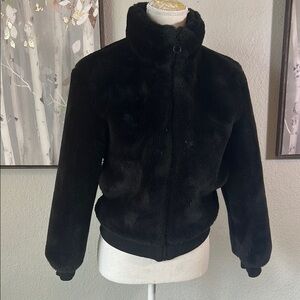 H&M Black Teddy Jacket Plush Faux Fur